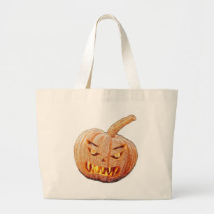 Mean and Ugly Pumpkin Face Large Tote Bag