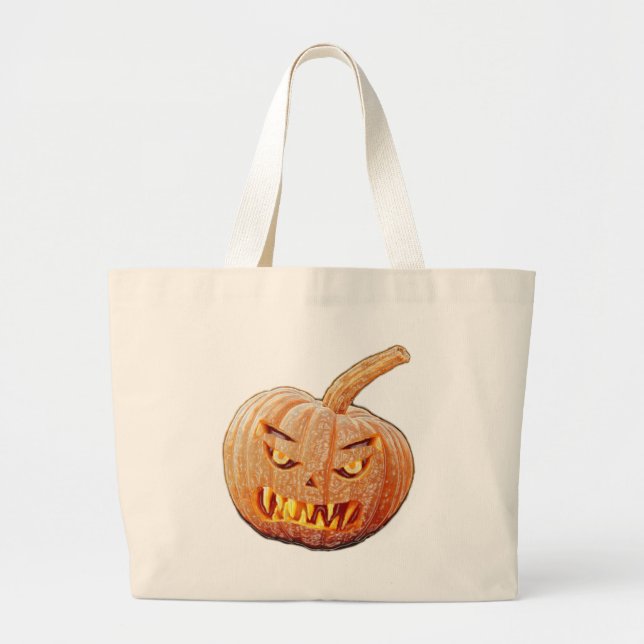 Mean and Ugly Pumpkin Face Large Tote Bag (Front)