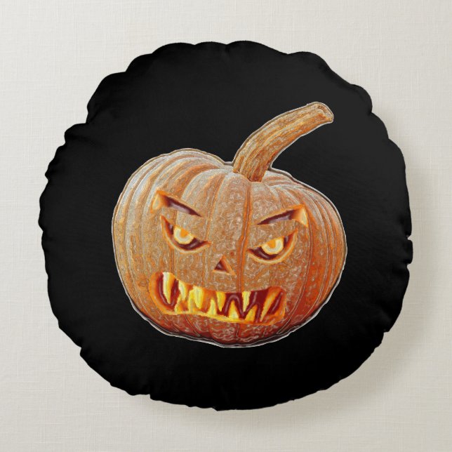 Mean and Ugly Pumpkin Face Round Cushion (Front)