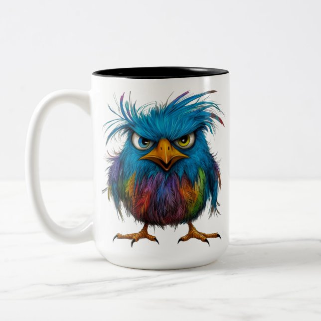 mean  bird face Two-Tone coffee mug (Left)
