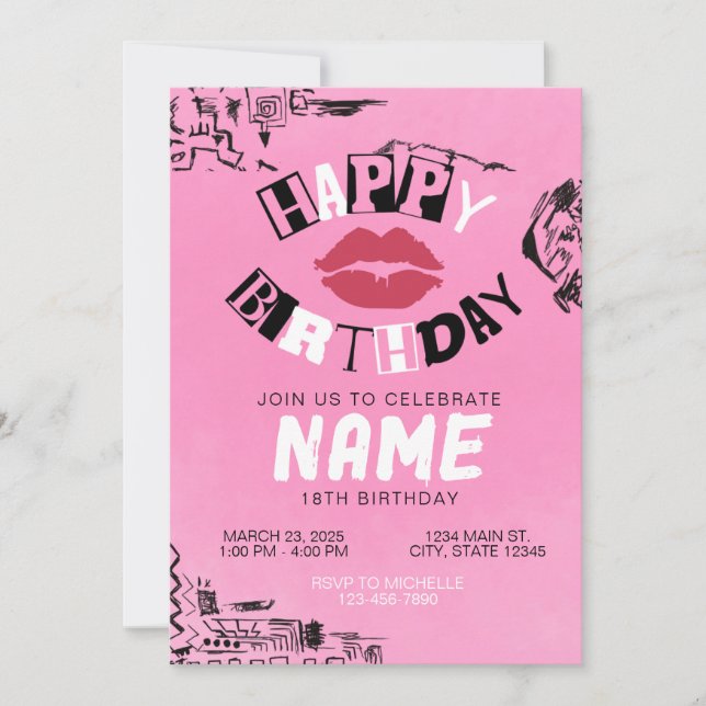 Mean Girls Pink Happy Birthday Invitation (Front)