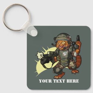 Mean Sci-fi Marine Ginger Cat Firing Gun Cartoon Key Ring