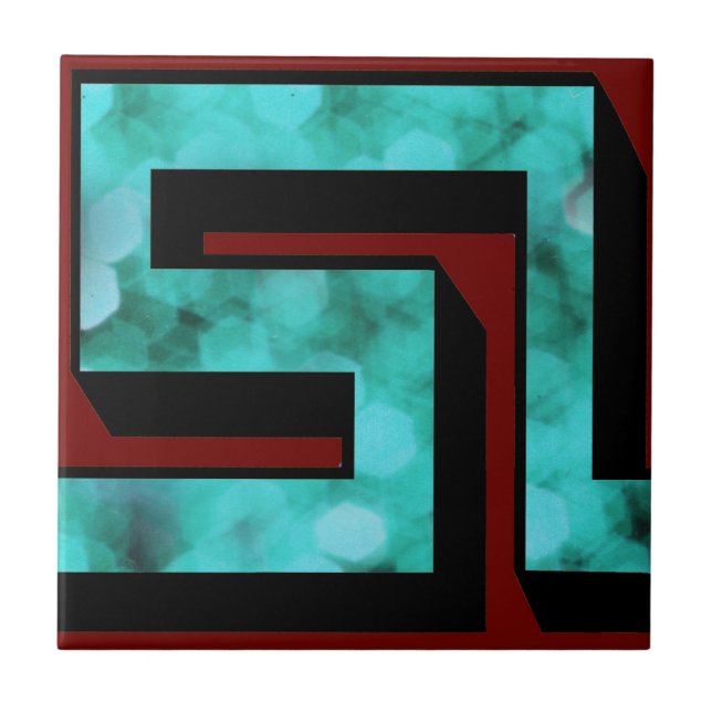 Meander ~ Blue sparkle on maroon with shadow Tile (Front)