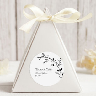 Meandering Vine Wedding Favour Black and White Classic Round Sticker
