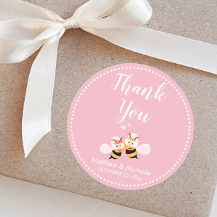 Meant To Bee Elegant Pink Cute Wedding Thank You Classic Round Sticker