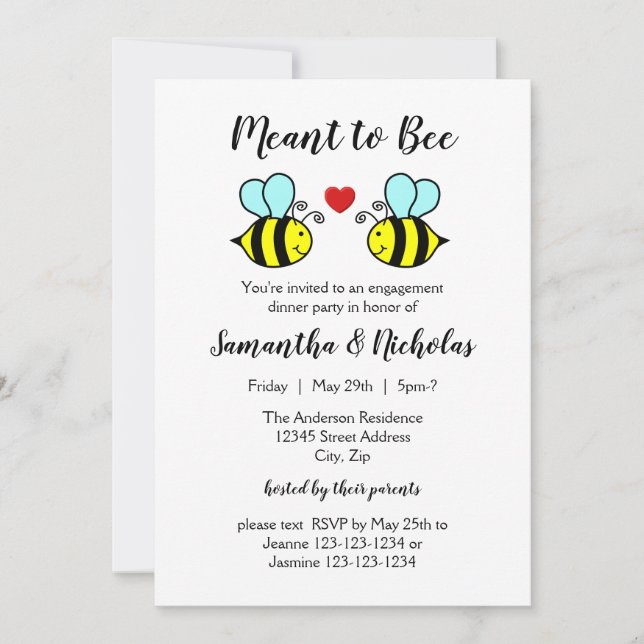 Meant to Bee - Engagement Dinner Invitation (Front)