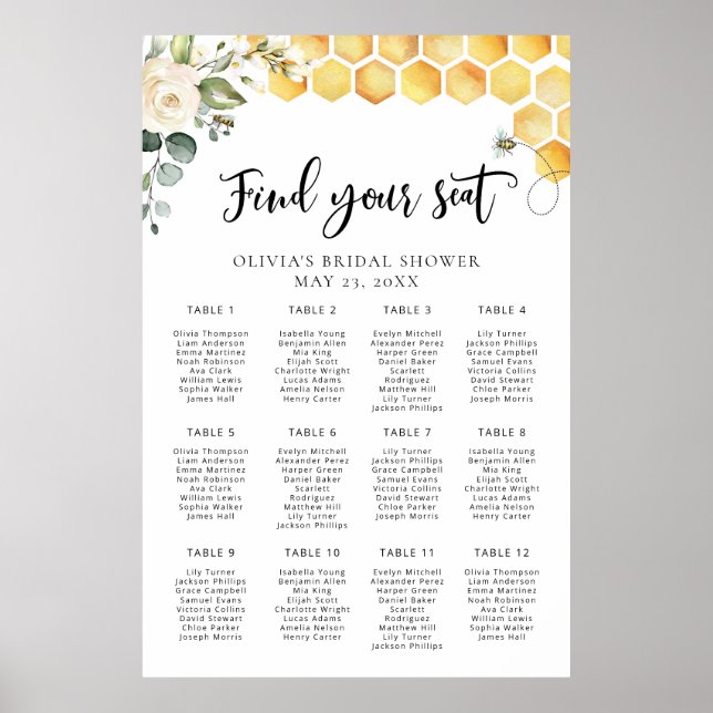 Meant to Bee Floral wedding seating chart (Front)