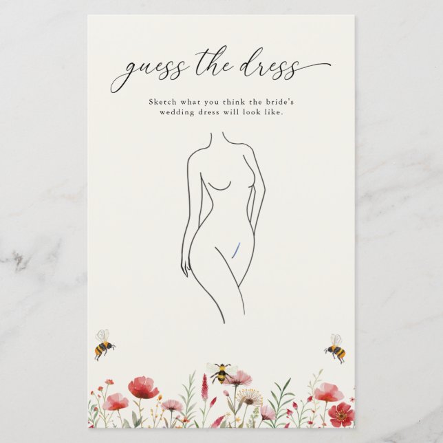 Meant To Bee Guess The Dress Bridal Shower Game (Front)