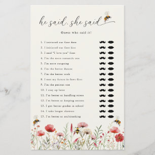 Meant To Bee He Said She Said Bridal Shower Game