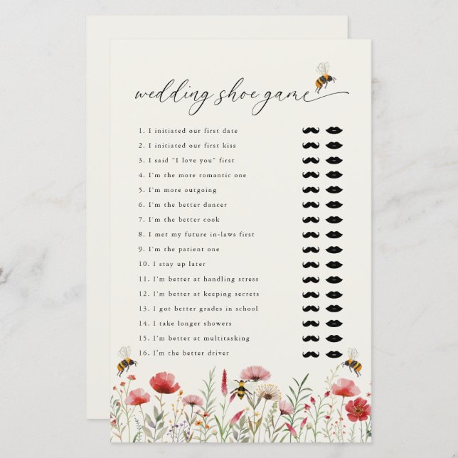 Meant To Bee He Said She Said Bridal Shower Game (Front/Back)