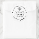 Meant to Bee Honey Wedding Classic Round Sticker<br><div class="desc">Meant to Bee. Add a fun touch of colour and unique style to your wedding or bridal shower favours. A bridal shower favour bag is a great addition to party planning. These unique bags will easily be used as a gift and can serve as a beautiful decoration at your wedding...</div>