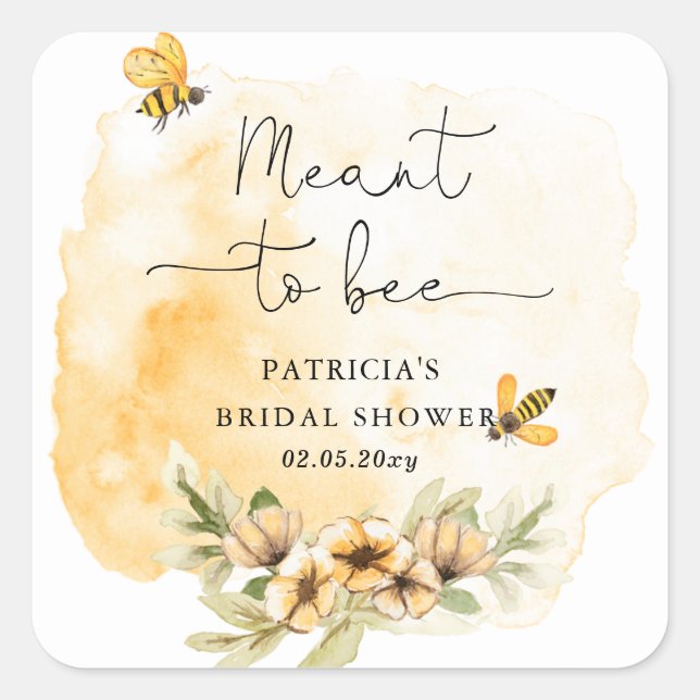 Meant To Bee Honeybee Floral Bridal Shower Square Sticker (Front)