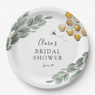 Meant to Bee Honeycomb Eucalyptus Bridal Shower Paper Plate