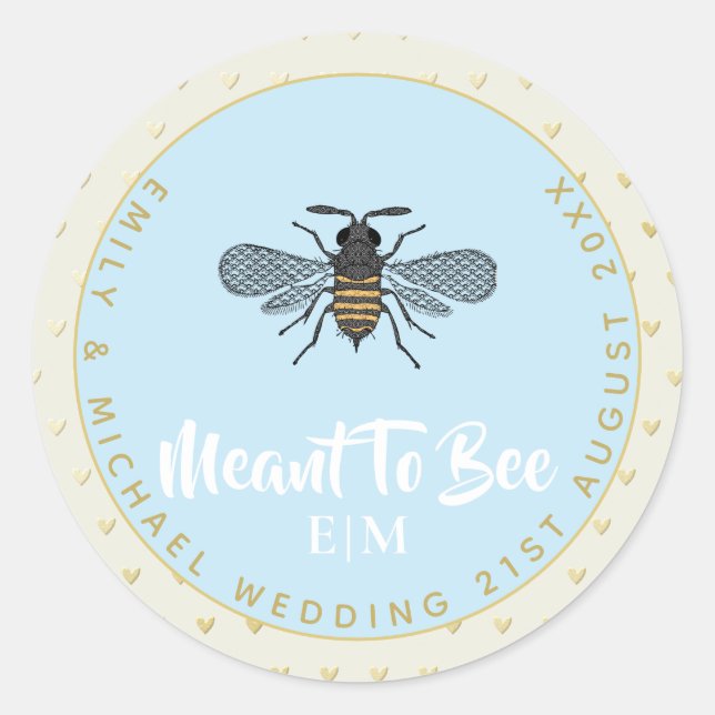 Meant To BEE Monogram Wedding Bridal Shower Thanks Classic Round Sticker (Front)
