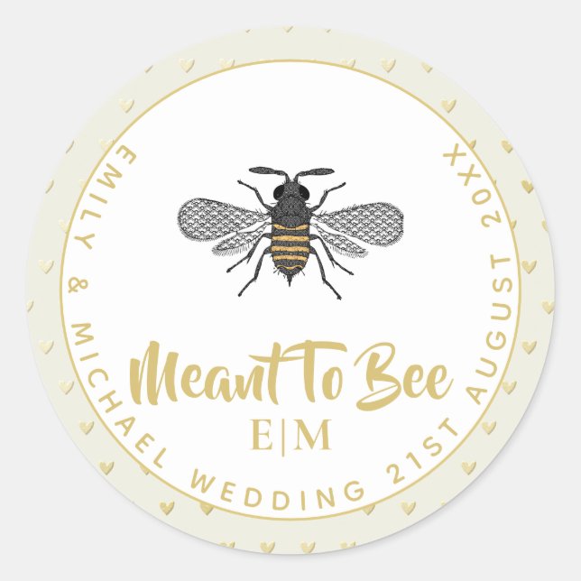 Meant To BEE Monogram Wedding Bridal Shower Thanks Classic Round Sticker (Front)