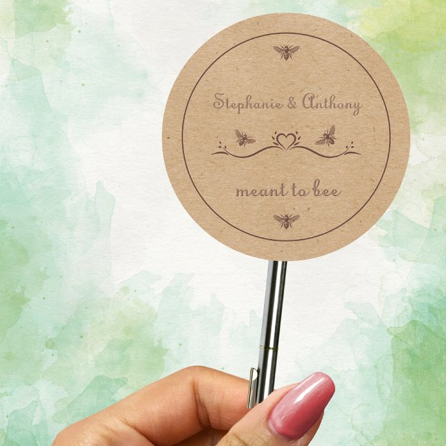 Meant to Bee Personalised Rustic Bee Wedding Classic Round Sticker (Creator Uploaded)