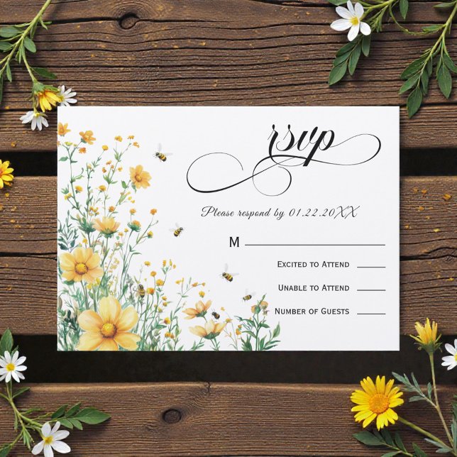 Meant to Bee Rustic Yellow Wedding RSVP Invitation (Creator Uploaded)