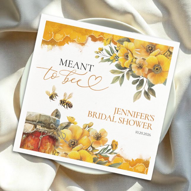 Meant To Bee | Watercolor Floral Bridal Shower Napkin (Creator Uploaded)