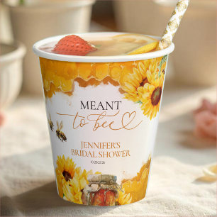 Meant To Bee   Watercolor Sunflower Bridal Shower Paper Cups