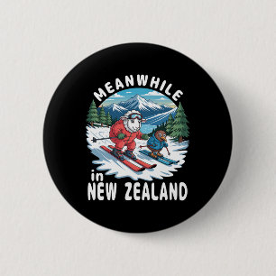 Meanwhile In New Zealand Kiwi Sheep Skiing Winter 6 Cm Round Badge