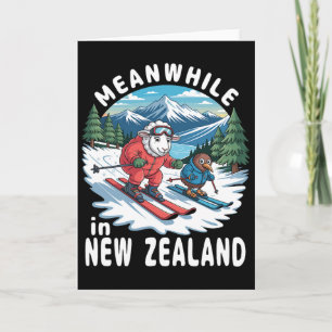 Meanwhile In New Zealand Kiwi Sheep Skiing Winter  Card