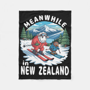 Meanwhile In New Zealand Kiwi Sheep Skiing Winter Fleece Blanket