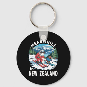 Meanwhile In New Zealand Kiwi Sheep Skiing Winter Key Ring