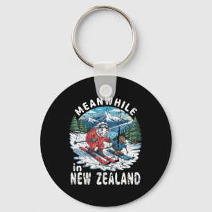 Meanwhile In New Zealand Kiwi Sheep Skiing Winter Key Ring