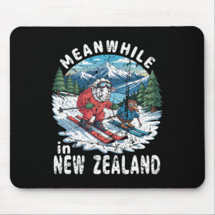 Meanwhile In New Zealand Kiwi Sheep Skiing Winter Mouse Pad