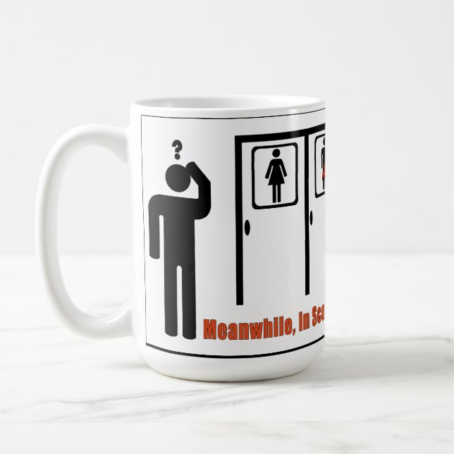 Meanwhile in Scotland funny kilt joke mug (Left)