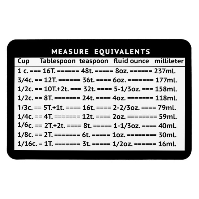 Measure Equivalents White Refrigerator Magnet (Horizontal)