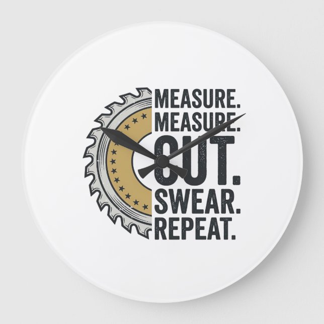 Measure Measure Cut Swear Repeat Saw Blade Shirt Large Clock (Front)