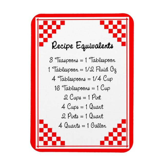 Measurement Equivalents Red Checks Kitchen Helper Magnet (Vertical)