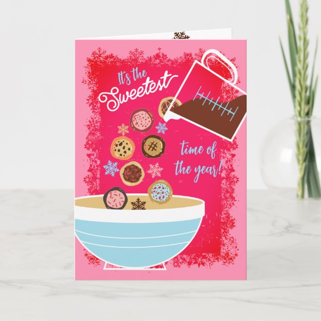 Measuring cup pouring Christmas cookies baking Holiday Card (Front)