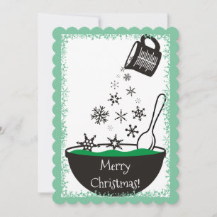 Measuring cup pouring snowflakes Christmas baking Holiday Card