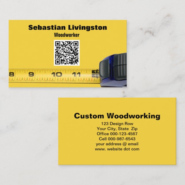 Measuring Tape Woodworking Professional QR Code Business Card (Front/Back)