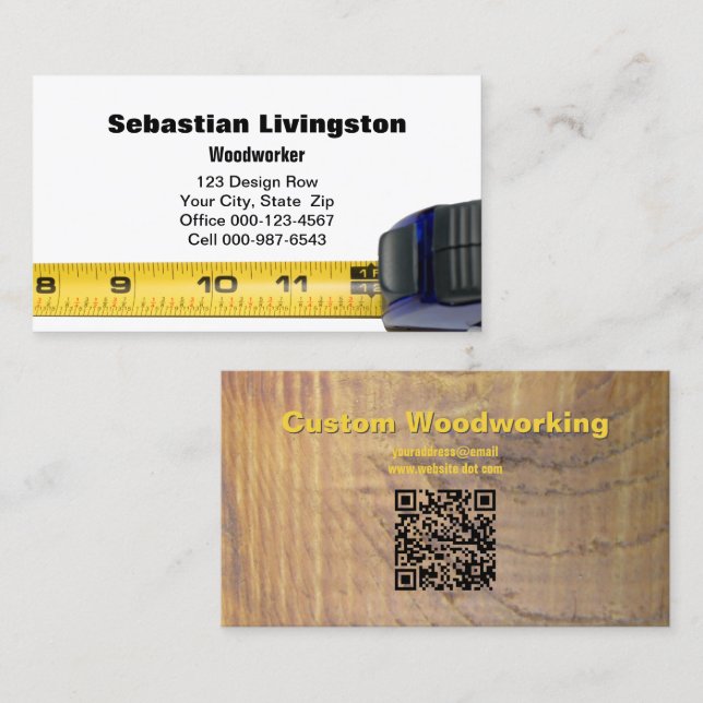 Measuring Tape Woodworking Professional QR Code  Business Card (Front/Back)