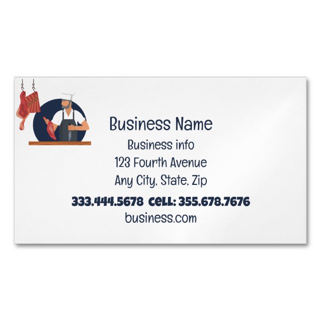 Meat Cutting Butcher Magnetic Business Card (Front)