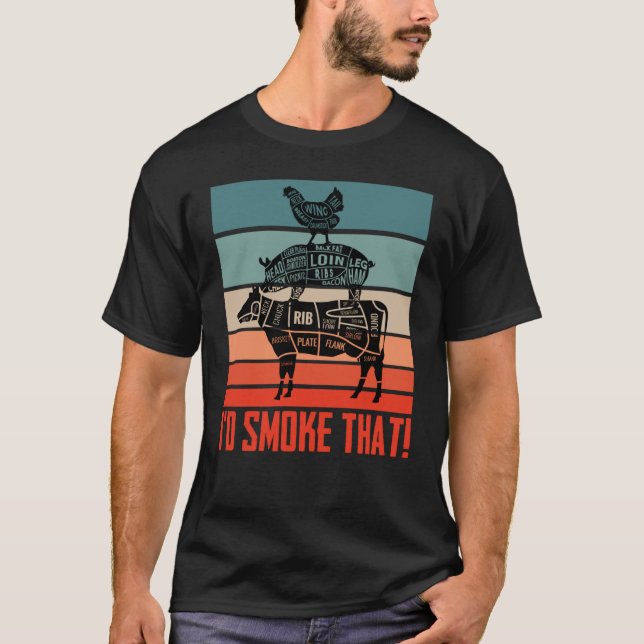 Meat Eater Cow Smoker Grilling I'D Smoke That Chef T-Shirt (Front)
