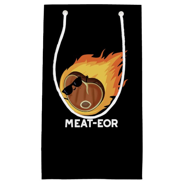 Meat-eor Funny Meat Steak Pun Dark BG Small Gift Bag (Front)