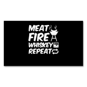 Meat Fire Whiskey Repeat Funny Saying Meat BBQ Magnetic Business Card