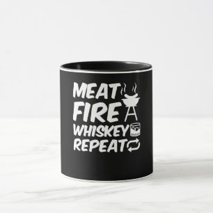 Meat Fire Whiskey Repeat   Funny Saying Meat BBQ Mug