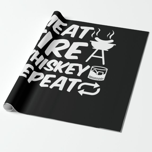 Meat Fire Whiskey Repeat | Funny Saying Meat BBQ Wrapping Paper (Unrolled)