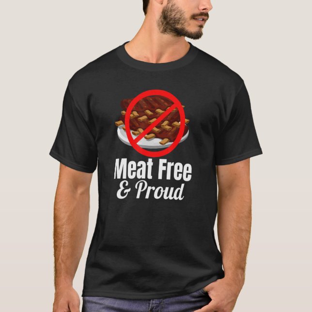 Meat Free and Proud  Ribs Red Meat Crossed Out T-Shirt (Front)