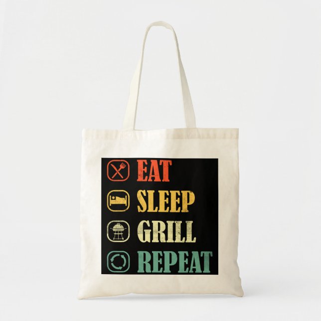 Meat Grilling BBQ Griller Retro Eat Sleep Grill Me Tote Bag (Front)
