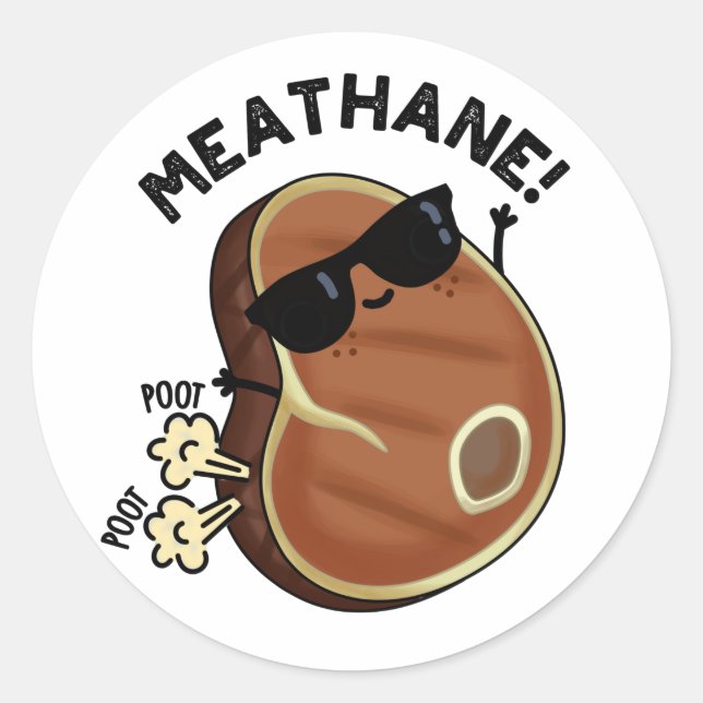 Meat-hane Funny Farting Meat Pun  Classic Round Sticker (Front)