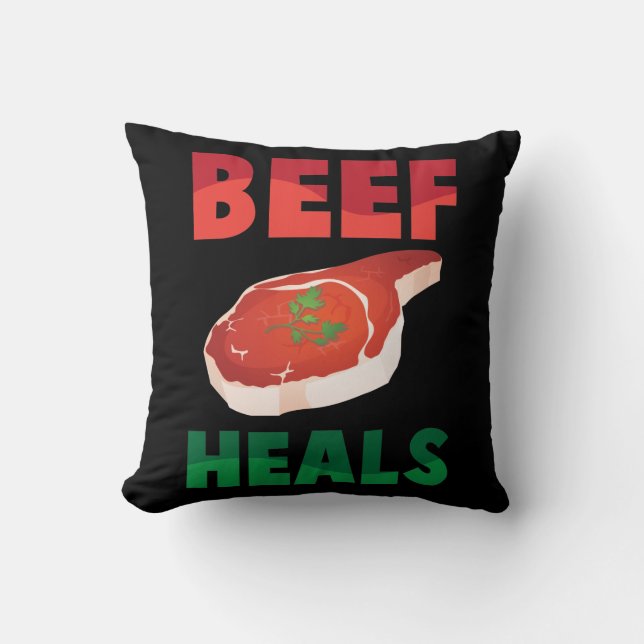 Meat Lover Carnivore Beef Heals Barbecue Foodie Cushion (Front)