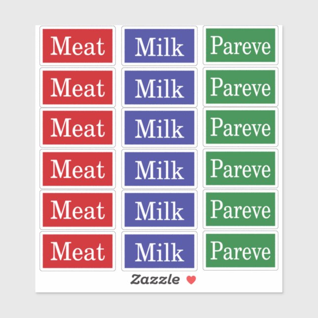 Meat Milk Pareve Kosher Labels (Sheet)