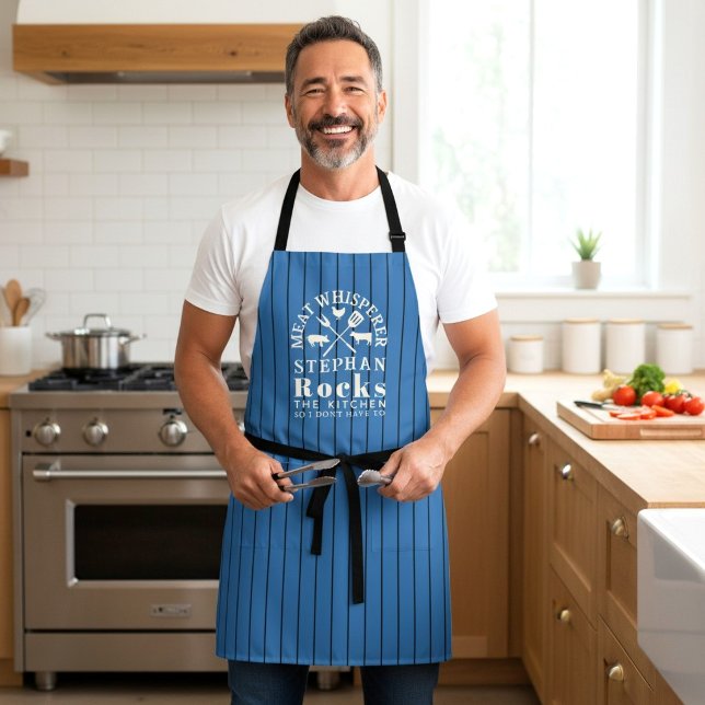 Meat Whisperer BBQ Master Blue Pinstripe Design  Apron (Creator Uploaded)