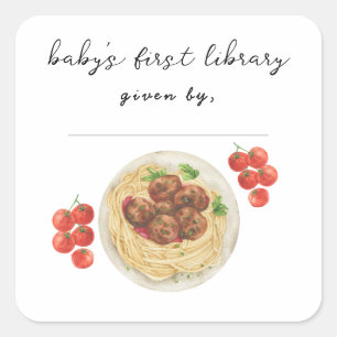 Meatball baby shower Baby's first library Square Sticker